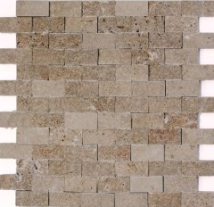 Travertino pietra muro pietra naturale noce marrone Brick Splitface 3D ottico piastrelle backsplash muro piastrelle cucina - MOS43-44248