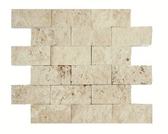 Parete in pietra a mosaico travertino pietra naturale beige mattone a spacco aspetto 3D rivestimento parete alzatina cucina - MOS43-1206