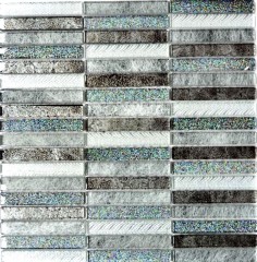 Barre di mosaico di vetro Tessere di mosaico Backsplash di piastrelle glitter argento antracite MOS87-STDS