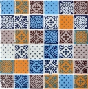 Mosaico di vetro tessere di mosaico retro vintage bianco blu arancio grigio look MOS68-4OP12