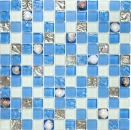 Mosaico a conchiglia tessere di mosaico bianco opaco blu argento mosaico di vetro MOS82B-0104