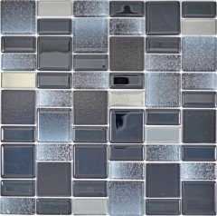 Mosaico di vetro Piastrelle di mosaico Backsplash di piastrelle grigio antracite nero combinazione iridescente MOS68-035B
