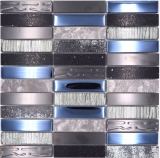 Mosaico rettangolare tessere di vetro mosaico composito acciaio inox argento grigio blu nero rivestimento cucina - MOS87-58X