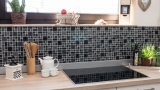 Pietra artificiale mosaico di vetro Piastrelle di mosaico composito nero grigio scuro antracite Piastrelle backsplash cucina - MOS88-K989