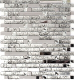 Aste di mosaico in vetro tessere di mosaico in acciaio inox bianco crema argento MOS86-0106