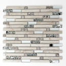 Mosaico di vetro pietra naturale tondini mosaico acciaio inox argento chiaro beige grigio bianco rivestimento parete cucina - MOS86-0108