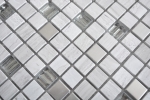 Piastrella di mosaico campione a mano traslucida acciaio inox grigio bianco vetro mosaico Cristallo pietra acciaio legno bianco MOS92-2002_m
