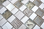 Piastrella di mosaico dipinta a mano Resina ceramica traslucida fine grigio bianco Mosaico di vetro multiformato Pietra di cristallo Resina ceramica legno bianco MOS82-2002_m