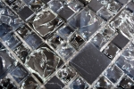 Piastrella di mosaico dipinta a mano Mosaico di vetro combinato nero traslucido Pietra di cristallo nera MOS92-HQ14_m