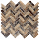Vetro pietra naturale marmo mosaico piastrelle marrone scuro beige crema cava vetro a spina di pesce backsplash cucina muro WC - MOS87HB-1355