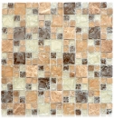 Piastrella di mosaico traslucido marrone chiaro combinazione di vetro mosaico Pietra di cristallo emperador luce MOS87-K1453_f