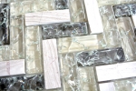 Piastrella di mosaico dipinta a mano Mosaico di vetro traslucido grigio-verde a spina di pesce Pietra di cristallo grigio-verde MOS87HB-0552_m
