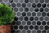 Piastrella di mosaico decorata a mano Backsplash di piastrelle Nero traslucido Mosaico di vetro esagonale Pietra di cristallo 3D nero MOS11D-33_m