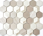 Pietra naturale vetro mosaico tessere esagonali madreperla beige crema noce marrone piastrelle backsplash rivestimento bagno - MOS11D-44