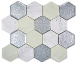 Mosaico di vetro esagonale in pietra naturale grigio argento grigio verde marmo aspetto Carrara piastrelle backsplash muro cucina bagno WC - MOS11E-88