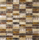 Striscia di mosaico di vetro beige marrone crema arancione pietra naturale marmo muro cucina bagno WC - MOS87-1310