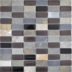 Piastrelle rettangolari in vetro mosaico beige nero antracite pietra backsplash cucina backsplash bagno WC - MOS87-1312
