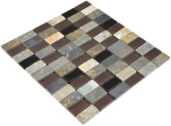 Mosaico dipinto a mano Piastrella traslucida beige marrone grigio nero Rettangolo Mosaico di vetro Pietra di cristallo MOS87-1312_m