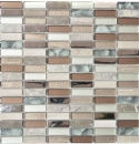 Piastrelle rettangolari di mosaico di vetro aste marrone chiaro grigio argento pietra naturale marmo piastrelle backsplash parete della cucina - MOS87-SM68