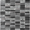 Tessere rettangolari in vetro mosaico aste argento grigio nero antracite pietra naturale alzatina cucina bagno WC - MOS87-SM88