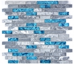 Piastrella di mosaico Mosaico di vetro composito grigio traslucido Pietra di cristallo grigio blu MOS87-0404_f