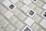Piastrella di mosaico dipinta a mano Plastica traslucida beige Mosaico di vetro Pietra di cristallo beige MOS82BM-0115_m