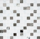 tessere autoadesive di mosaico in vetro acciaio inox bianco MOS200-4CM24