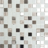 tessere autoadesive di mosaico in vetro pietra naturale acciaio inox crema bianco MOS200-4CM32