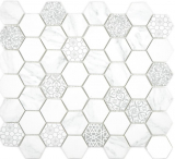 Mosaico di vetro Esagono ECO Carrara look mosaico piastrelle parete backsplash cucina bagno