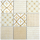 Muro di ceramica a mosaico bianco, beige, marrone, patchwork, ornamento, decorazione vintage a mosaico - MOS22B-WB12