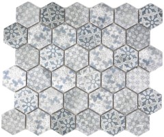 Piastrella di mosaico esagonale in ceramica blu grigio bianco mix mosaico piastrelle parete backsplash cucina bagno - MOS11H-0004