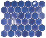 Piastrella di mosaico esagonale in ceramica blu cobalto lucido piastrelle di mosaico muro piastrelle backsplash cucina piastrelle bagno - MOS11H-4501