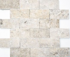 Travertino pietra muro pietre muro pietra naturale grigio chiaro mattone faccia a spacco argento 3D aspetto muro rivestimento cucina - MOS29-42781