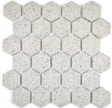 Piastrella a mosaico in ceramica bianco panna esagono screziato non smaltata MOS11G-0103-R10_f