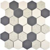 Piastrella di mosaico esagonale in ceramica beige nero Hexagaon non smaltato antiscivolo speckled tile backsplash - MOS11G-0113-R10