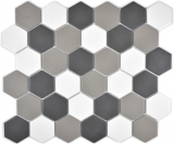 Piastrella di mosaico in ceramica esagonale bianco grigio nero non smaltato MOS11B-0123-R10_f
