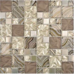 Piastrelle di vetro a mosaico acciaio beige marrone rivestimento backsplash cucina bagno
