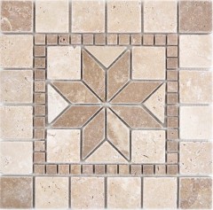 Pietra naturale intarsio decoro beige crema noce marrone travertino mosaico piastrelle parete pavimento cucina bagno sauna - MOSDEKO69