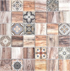 Piastrella a mosaico patchwork marrone beige marrone effetto legno per cucina MOS160-w200