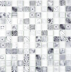 Mosaico di vetro mosaico piastrelle Arts and Crafts bianco nero modello muro piastrelle backsplash cucina doccia bagno MOS74-0203