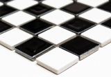 Piastrella di mosaico dipinta a mano in ceramica a scacchiera nero bianco lucido backsplash MOS18-0306_m