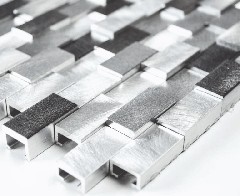 Mosaico dipinto a mano Alluminio Mattone Alluminio 3D alu argento nero MOS49-0208_m