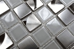 Piastrella di mosaico dipinta a mano Acciaio inox traslucido Mosaico di vetro Acciaio cristallo bianco chiaro MOS129-0104_m