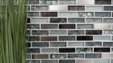 Piastrella di mosaico campione a mano traslucida in acciaio inox grigio argento nero mosaico in vetro composito Acciaio cristallo grigio argento nero MOS87-IL017_m