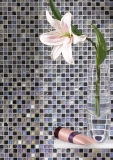 Piastrella di mosaico dipinta a mano Backsplash di piastrelle Acciaio inox traslucido grigio Mosaico di vetro Pietra di cristallo Acciaio grigio MOS92-0206_m