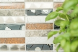 Piastrella di mosaico decorata a mano Backsplash di piastrelle Acciaio inox traslucido grigio Mosaico di vetro rettangolare Pietra di cristallo Acciaio resina grigio MOS87-24X_m