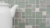 Piastrella di mosaico dipinta a mano Backsplash di piastrelle Grigio traslucido Combinazione di mosaico di vetro Pietra di cristallo chiara grigio opaco MOS88-MC669_m