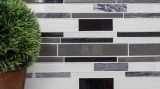 Piastrella di mosaico dipinta a mano Backsplash di piastrelle Traslucido grigio nero Mosaico di vetro composito Pietra di cristallo chiara grigio nero MOS67-GV34_m