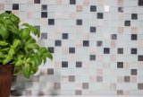 Mosaico a mano Piastrella autoadesiva Pietra traslucida Acciaio inox bianco Mosaico di vetro Pietra di cristallo Acciaio bianco Vetro MOS200-4CM32_m