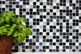 Mosaico a mano Piastrella backsplash autoadesivo Traslucido bianco grigio nero Mosaico di vetro Cristallo grigio nero bianco pulire MOS200-4CM28_m